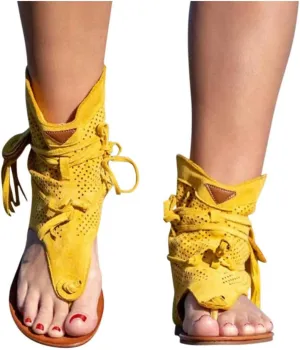 ZBYY Womens Suede Tassels Thong Flat Sandals Girls Gladiator Summer Bohemian Flip Flops Fringe Roman Beach Shoes